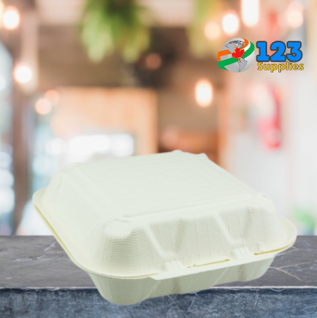 SUGARCANE BIODEGRADABLE CONTAINER 8 X 8 X 3-3 COMPARTMENT (200)