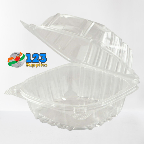 PLASTIC CLAMSHELL CONTAINER ROUND BASE - CLEAR - 6" PACTIV (500)