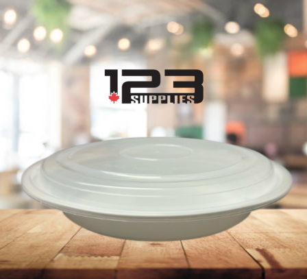WHITE MICROWAVABLE CONTAINER ROUND 8" WITH LID - (50) GENERIC
