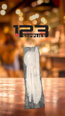 CUTLERY UTENSIL KITS  HEAVY DUTY- WHITE knife, fork, soup spoon, napkin, salt+pepper (250)