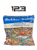 RUBBER BANDS MULTICOLOUR - ASSORTED SIZES - 1/2 POUND