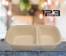 BAGASSE CONTAINER COMPOSTABLE RECTANGULAR 32 OZ - 2 COMPARTMENT- LIDS NOT INCLUDED (250)