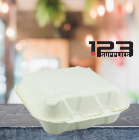 SUGARCANE BIODEGRADABLE CONTAINER 8 X 8 X 3-3 COMPARTMENT (200)