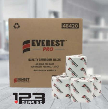 BATHROOM TISSUE - EVEREST PRO 420 SHEETS, 2 PLY (48 ROLLS)