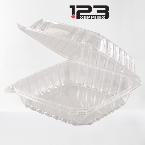 PLASTIC CLAMSHELL CONTAINER ROUND BASE - CLEAR - 8" (25)