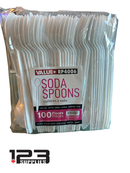 WHITE PLASTIC SODA SPOONS 8" (100)