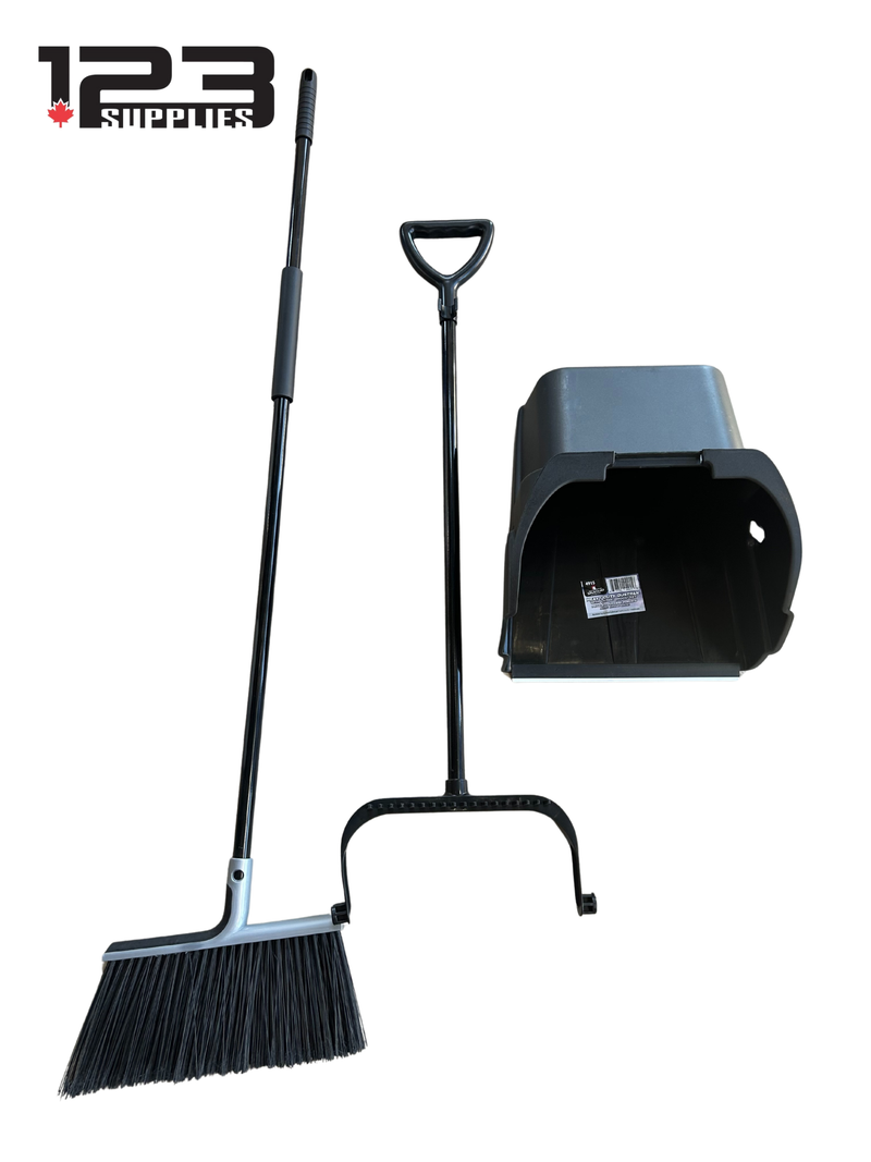 Heavy Duty Dustpan with Large Broom Set - Black
