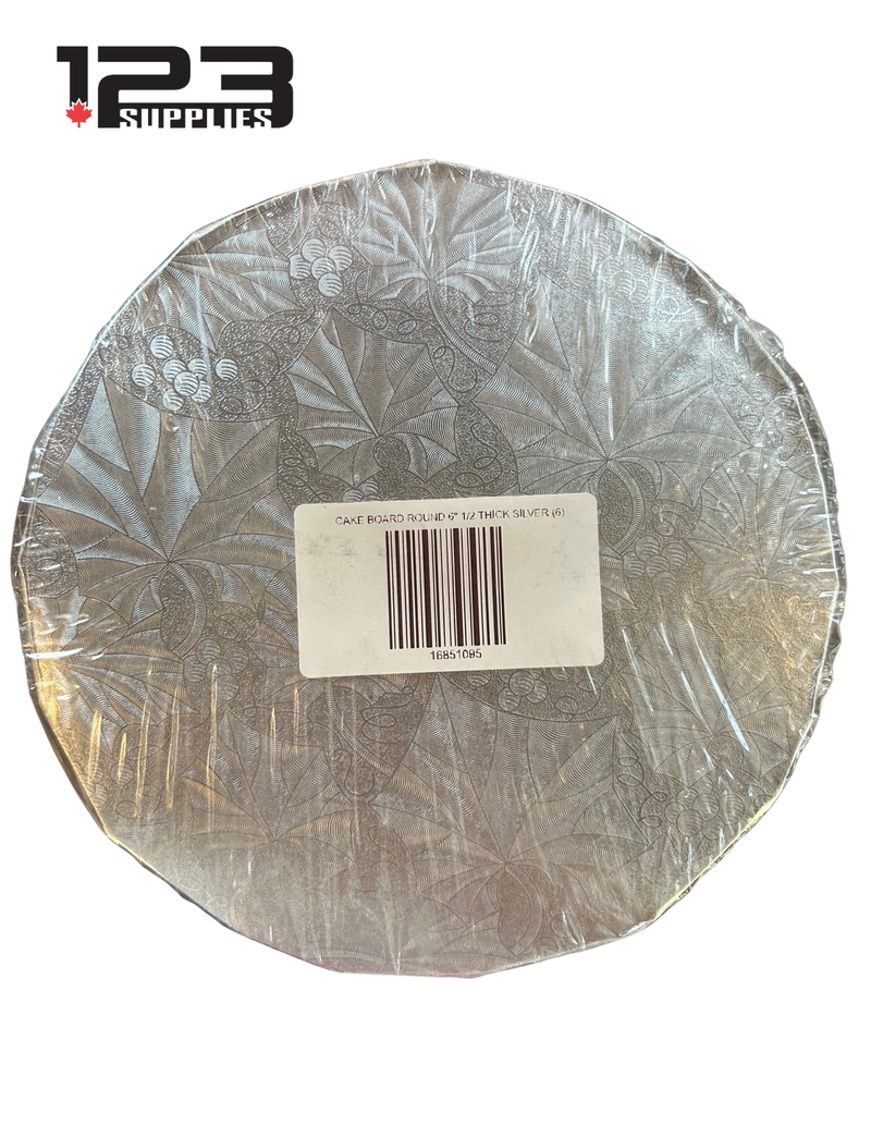 CAKE BOARD ROUND 6" 1/2 THICK SILVER (6)