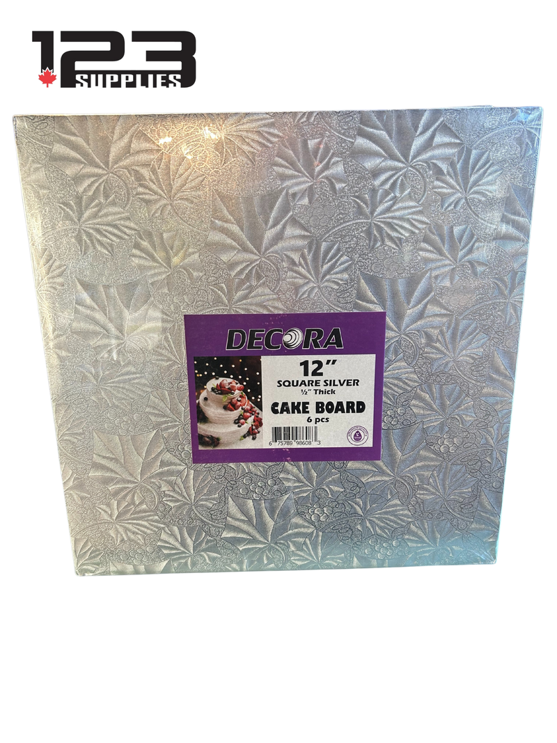 SQUARE CAKE BOARD SILIVER 1/2 THICK 12" (6)