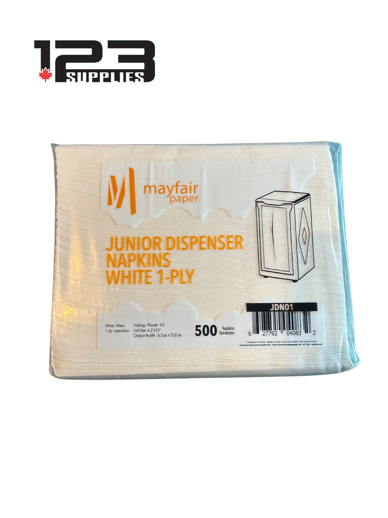 JUNIOR DISPENSER NAPKINS WHITE 1 PLY (9000)
