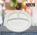 SUGARCANE ROUND PLATE 10" - 3 COMPARTMENT (500)