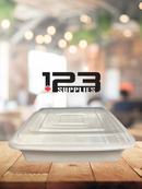 WHITE MICROWAVE SQUARE CONTAINERS + LID - 48 OZ - DYNASTY (50)