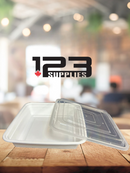 WHITE MICROWAVE SQUARE CONTAINERS + LID - 48 OZ - DYNASTY (50)