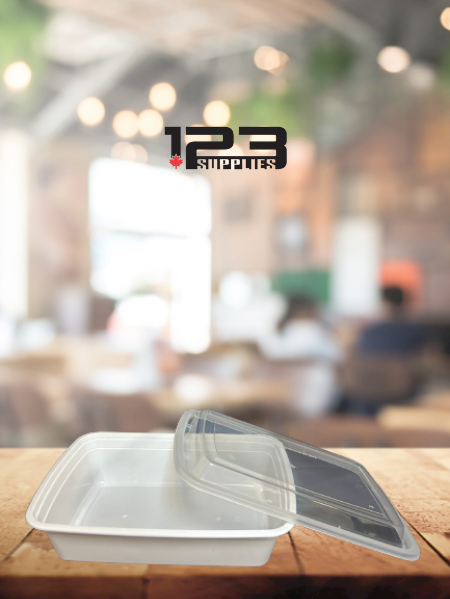 WHITE MICROWAVABLE RECTANGULAR CONTAINER + LID 28OZ (50)