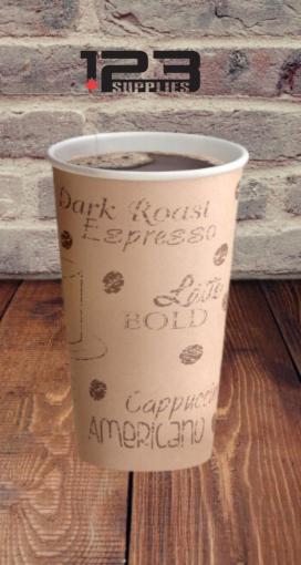 HOT COFFEE CUPS PRINTED 16 OZ (1000) - LIDS NOT INCLUDED
