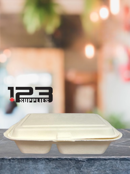SUGARCANE BIODEGRADABLE CONTAINER 9 X 6 X 3 - 2 COMPARTMENT (50)