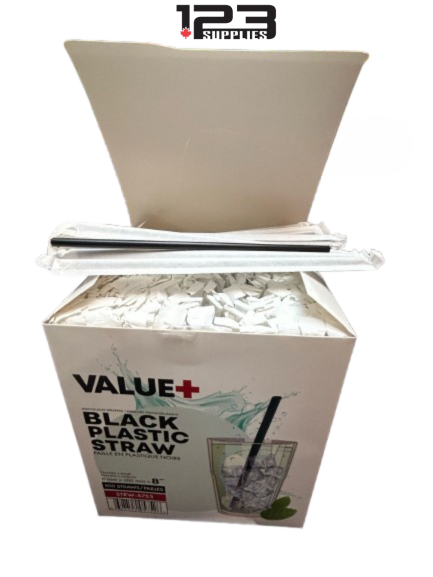 Individually wrapped  plastic straws black 8"  (2400)