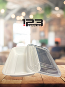 WHITE MICROWAVABLE CONTAINER + LID - RECTANGULAR 32oz - DYNASTY (150)