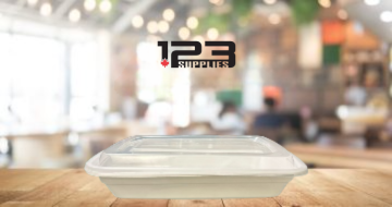 WHITE MICROWAVABLE CONTAINER + LID - RECTANGULAR 24 OZ - DYNASTY (150)