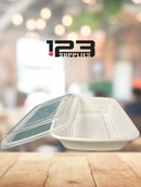 WHITE MICROWAVABLE CONTAINER + LID - RECTANGULAR 24 OZ - DYNASTY (50)