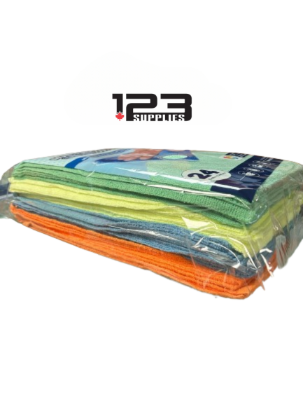 MULTI-PURPOSE MICROFIBER CLOTHS (PACK OF 24) 14" X 14" ASSORTED COLOURS
