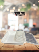 WHITE MICROWAVE SQUARE CONTAINERS + LID - 48 OZ (100)