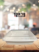 WHITE MICROWAVE SQUARE CONTAINERS + LID - 48 OZ (100)