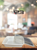 WHITE MICROWAVABLE RECTANGULAR CONTAINER + LID 28OZ (150)
