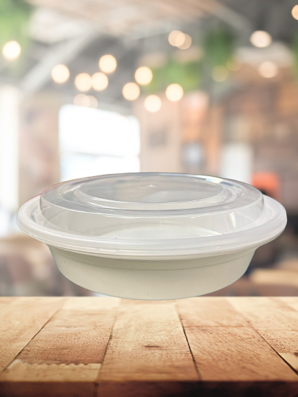 WHITE MICROWAVABLE CONTAINER + LID - ROUND 7" 24oz - DYNASTY (25)