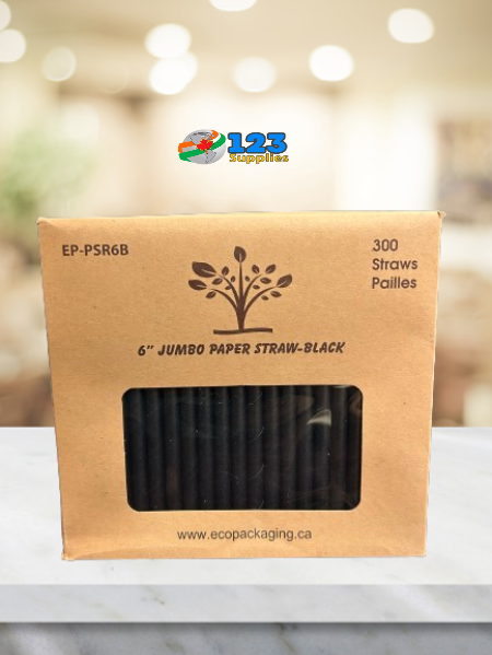 JUMBO PAPER STRAW BLACK 6" (300)