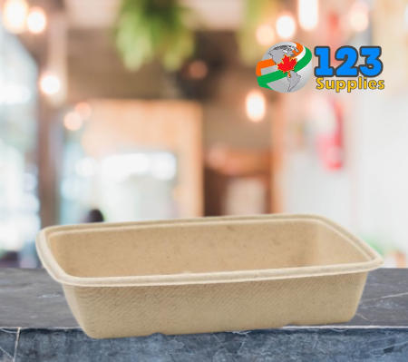 BAGASSE CONTAINER COMPOSTABLE RECTANGULAR 24OZ + LID COMBO (50)
