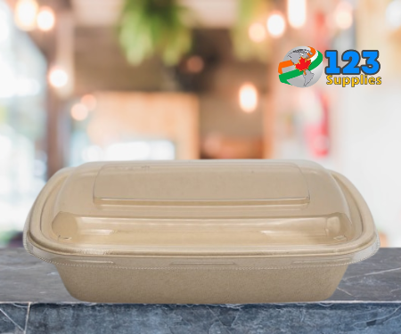 BAGASSE CONTAINER COMPOSTABLE RECTANGULAR 32OZ + LID COMBO (50)