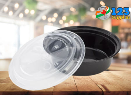 BLACK MICROWAVABLE CONTAINER + LID - ROUND 32OZ GENERIC (25)