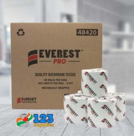 BATHROOM TISSUE - EVEREST PRO 420 SHEETS, 2 PLY (48 ROLLS)