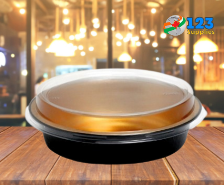 ROUND BLACK & GOLD 7" PANS WITH DOME LIDS (5)