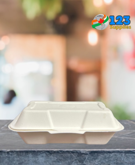 SUGARCANE BIODEGRADABLE CONTAINER - 8 X 4 X 3 - 1 COMPARTMENT (50)
