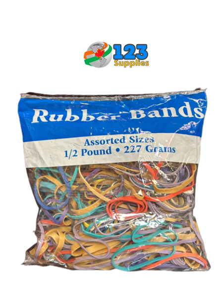 RUBBER BANDS MULTICOLOUR - ASSORTED SIZES - 1/2 POUND