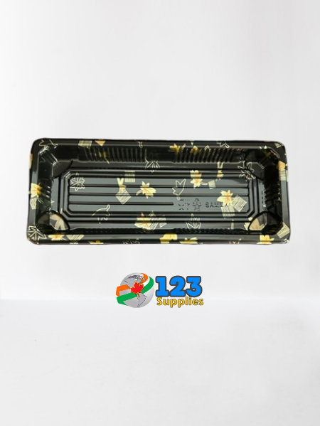 BLACK SUSHI TRAY PRINTED 8.5 X 3.5 X 1" (50) LIDS NOT INCLUDED