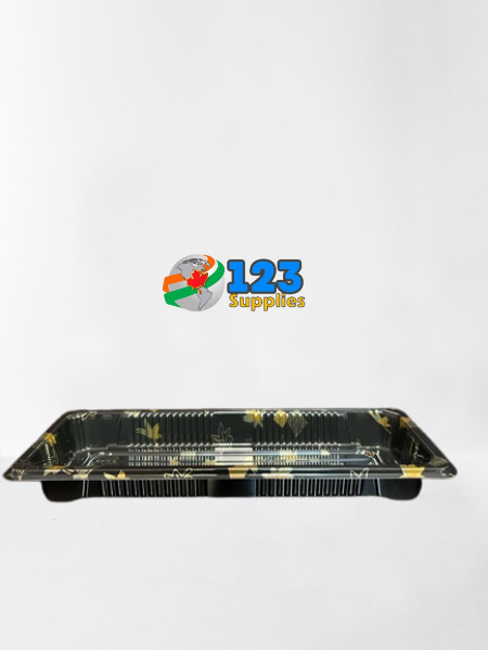 BLACK SUSHI TRAY PRINTED 8.5 X 3.5 X 1" (50) LIDS NOT INCLUDED