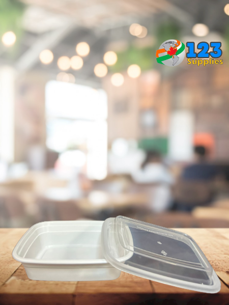WHITE MICROWAVABLE RECTANGULAR CONTAINER + LID 12OZ (50)