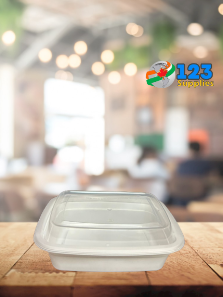 WHITE MICROWAVABLE RECTANGULAR CONTAINER + LID 12OZ (50)