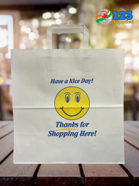 THE SMILING THANK YOU PAPER HANDLE BAG - 13 X 7 X 13 - WHITE (150)