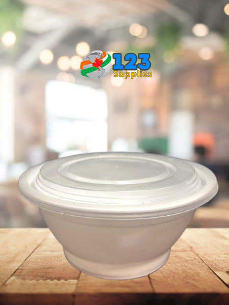 WHITE MICROWAVABLE BOWL + LID - 38 OZ DYNASTY (50)