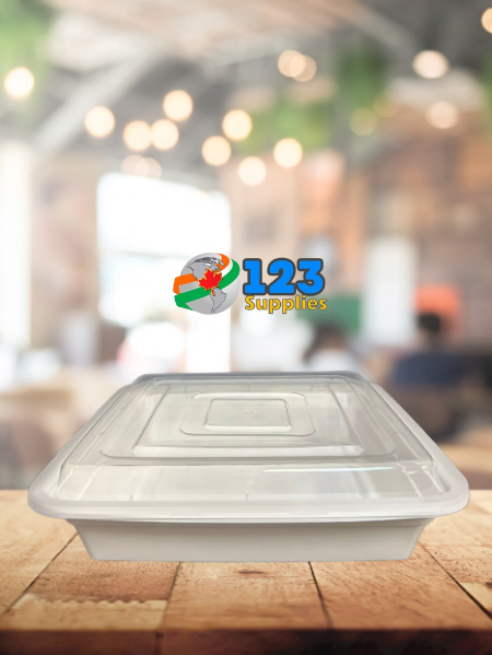WHITE MICROWAVE SQUARE CONTAINERS + LID - 48 OZ - DYNASTY (25)