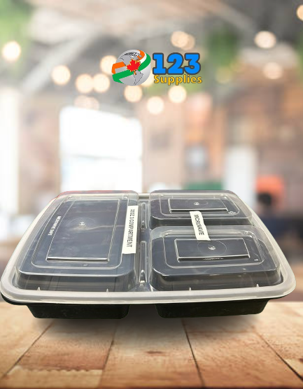 MICROWAVABLE CONTAINER RECTANGULAR - 32oz - 3 COMPARTMENTS (25)