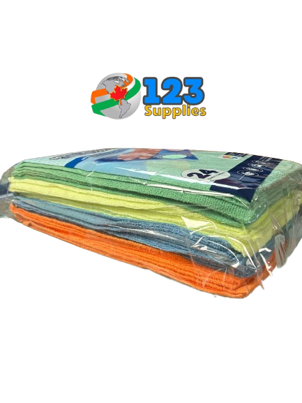 MULTI-PURPOSE MICROFIBER CLOTHS (PACK OF 24) 14" X 14" ASSORTED COLOURS