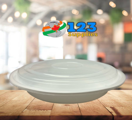 WHITE MICROWAVABLE CONTAINER ROUND 8" WITH LID - (150) GENERIC