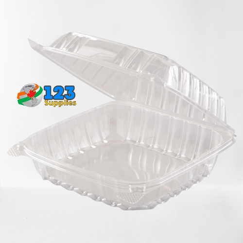 PLASTIC CLAMSHELL CONTAINER ROUND BASE - CLEAR - 8" ECOPAX (25)