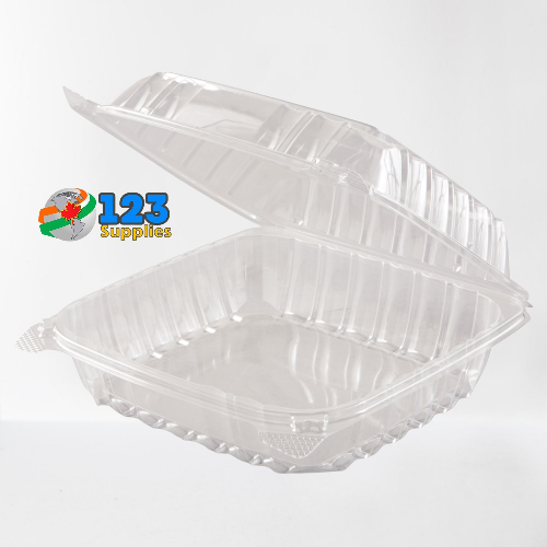 PLASTIC CLAMSHELL CONTAINER ROUND BASE - CLEAR - 8" ECOPAX (250)