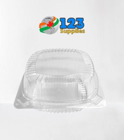 PLASTIC CLAMSHELL CONTAINER ROUND BASE - CLEAR - 5" DART (375)